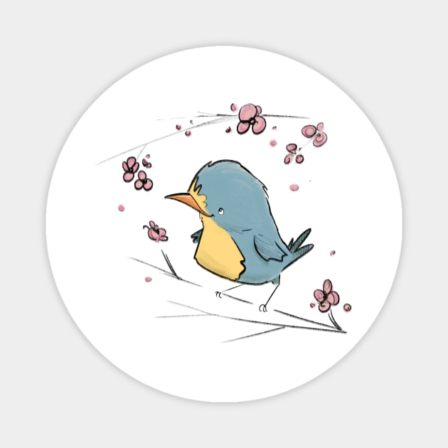 Tiny bird with pretty flowers Magnet by Jason's Doodles